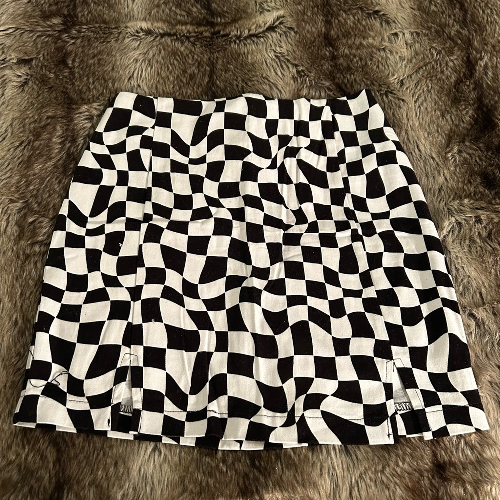 Black and white square mini skirt